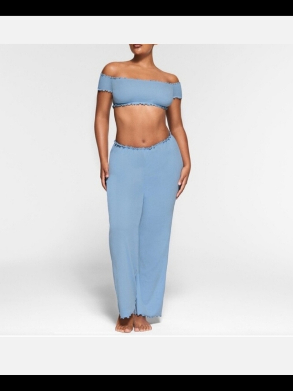 SKIMS Logo Pointelle Super Cropped Top – Iris Blue NWT Size 3X - Picture 2 of 6